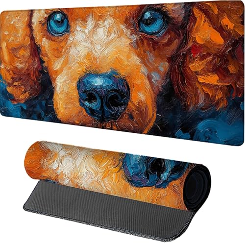 Musmatta Gaming Graffiti, Hund Skrivbordsmatta 1600x800x3mm, XXL musmatta med sydda kanter, Skrivbordstillbehör, Skrivbordsmatta med halkfri gummibas, för Kontor, Bärbar dator, PC, P-5338