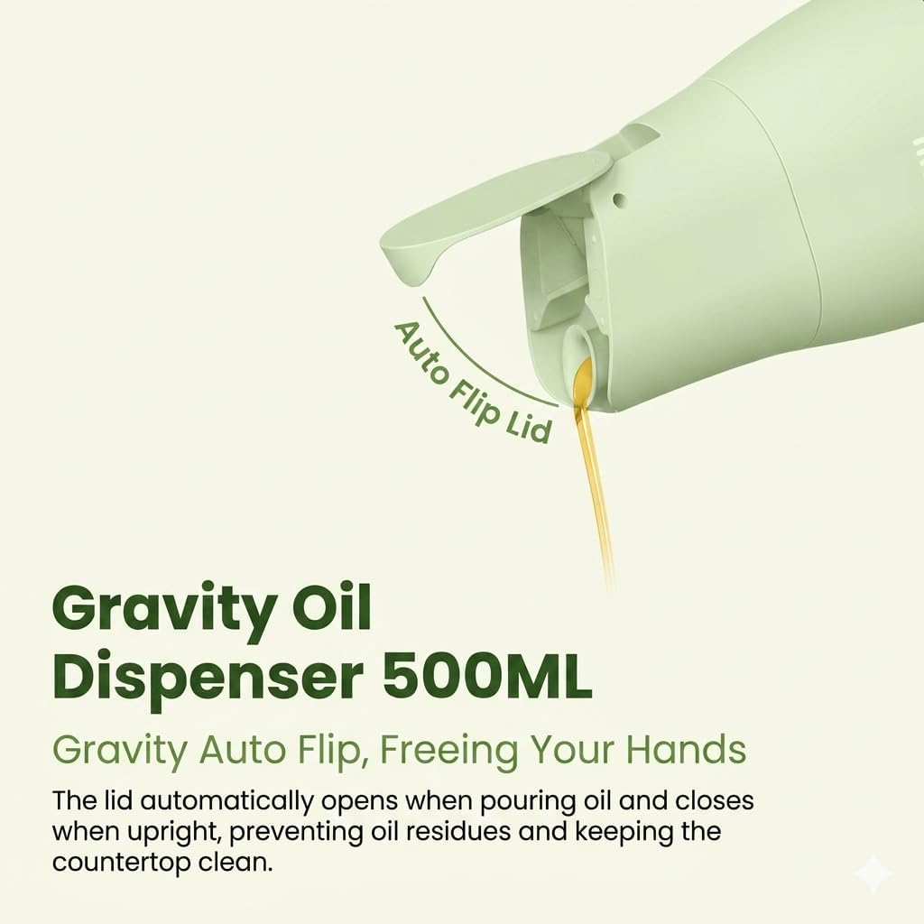 Zuutii Olive Oil Dispenser Container 500ml 17oz Drip Free Spout Glass Olive Oil Bottle for Kitchen Cooking Oil Dispenser Kitchen Grey Blue Cream Yellow (Creamy Green)