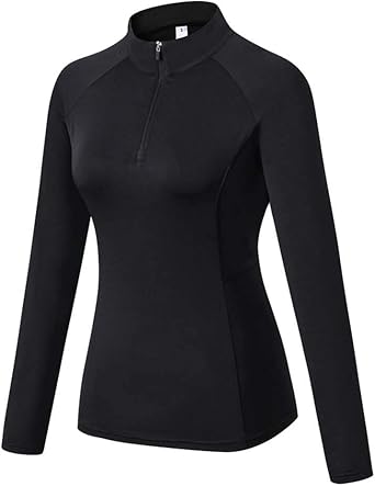 Womens Pullover 1/4 Zip Running Jacket Thermal Tops Long Sleeve Base Layer with Thumb Holes Thermals Yoga Shirts for Ski Hiking Cycling