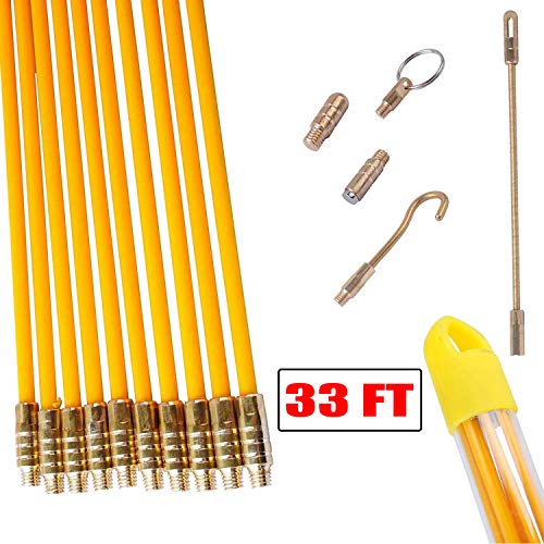 33' Fiberglass Fish Tape Cable Rods by Wadoy for Coaxial Wall Wiring Fishing