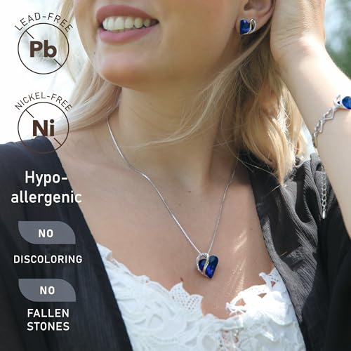 Image of Leafael Gift Necklaces for Women, Infinity Love Birthstone Heart Crystal Pendant, Birthday Anniversary Jewelry for Wife, Mom, and Her, Silver Plated, 18 inch + 2 inch Adjustable Chain