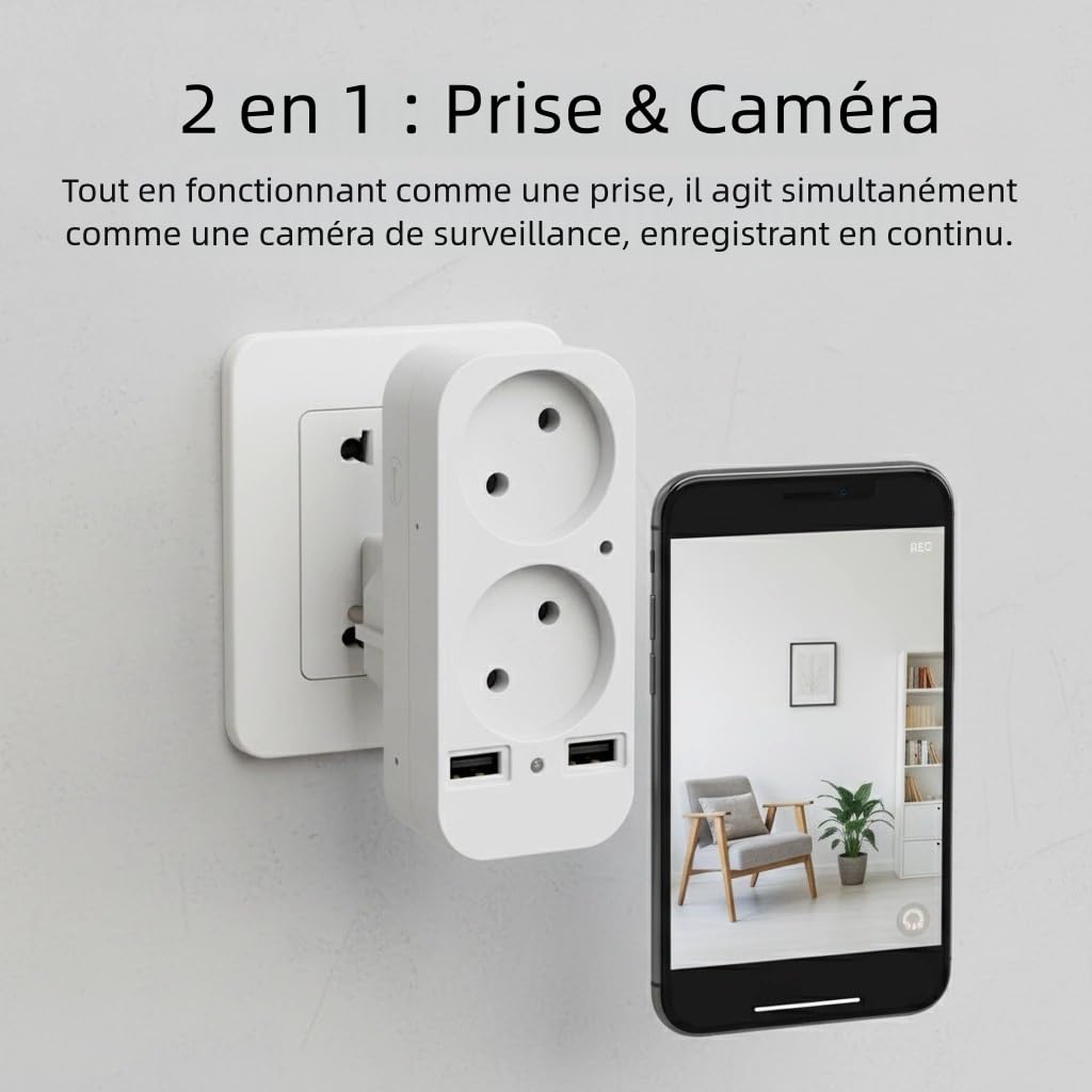 ULar Telecamera presa multifunzione WiFi/AP Animali 1080P Presa USB | Remote In Tempo Reale, Compatibilità Usb-A/Usb-C, Avvisi App, Detection Di Movimento, Registrazione In Loop