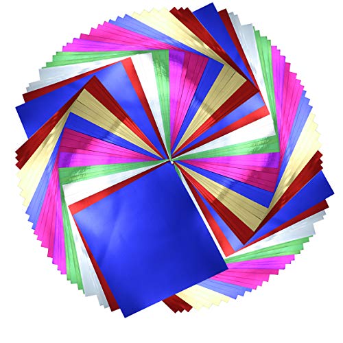 Newbested 140 Sheets Foil Color Cardstock Folding Paper,Metallic Mirror Board Origami Sheets for DIY Card,Invitation and Scrapbook Paper,Art and Craft(7 Colors,6" x 6")