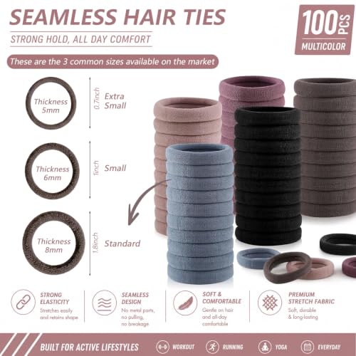Image of Bessrung 100PCS Seamless Thick Elastic Hair Ties No Damage for Women Girls | Natural Color Hair Elastics, Stretchy Hair Bands, Soft Ponytail Holders for Thick & Thin Hair, Hair Accessories for Daily Use