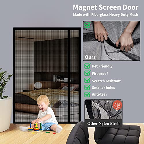 Reversible Left Or Right Side Opening Magnetic Screen Door, Narrow Durable Fiberglass Mesh Curtain Hands Free For Patio, Bedroom, Fits Door Size 60" X 80", Black #TOP2