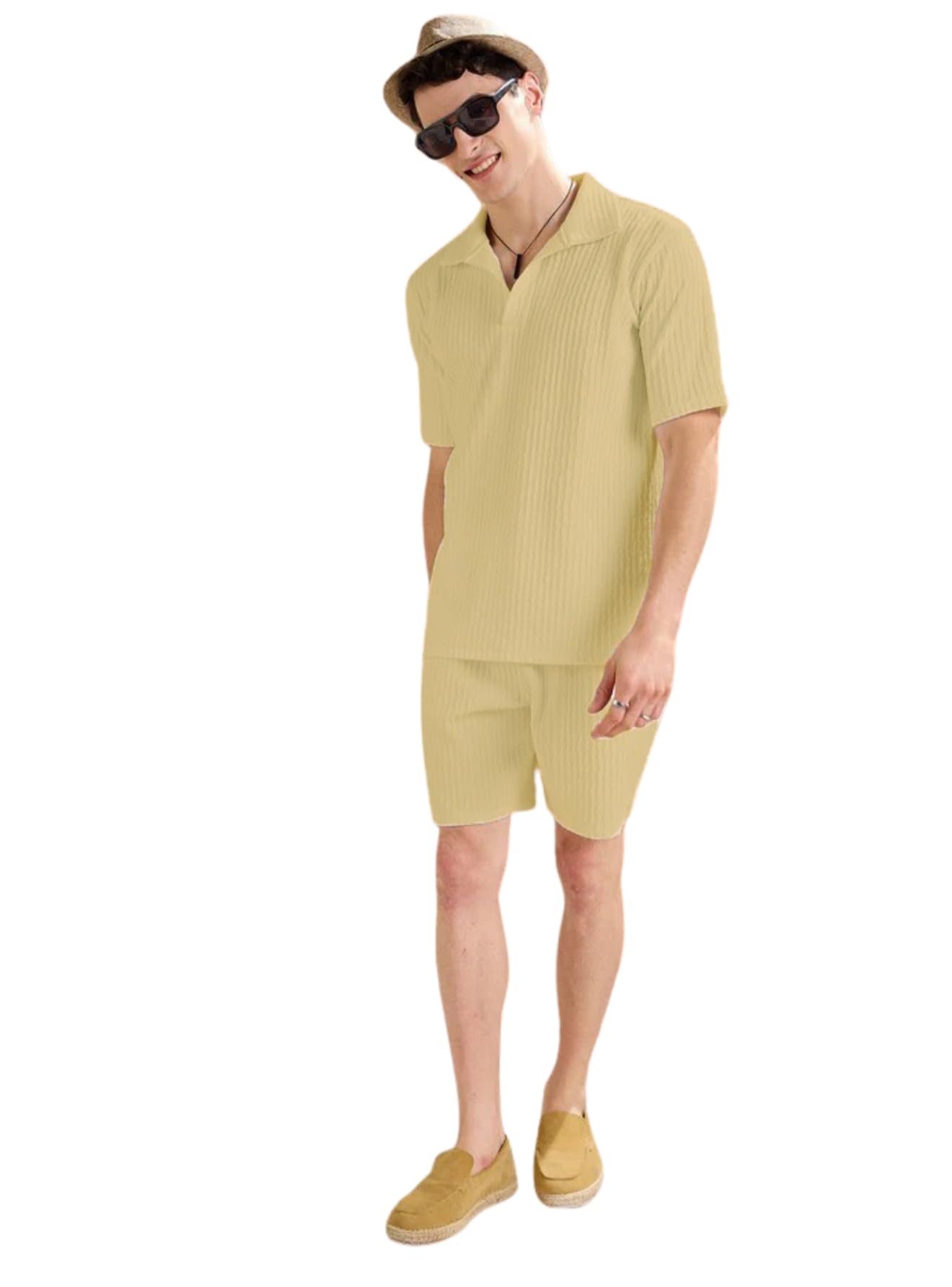 zilcon Men's Jacquard Textured Short Sleeves Shirt Or Slant Pockets Drawstring Shorts -Co-ord Available-picture-34