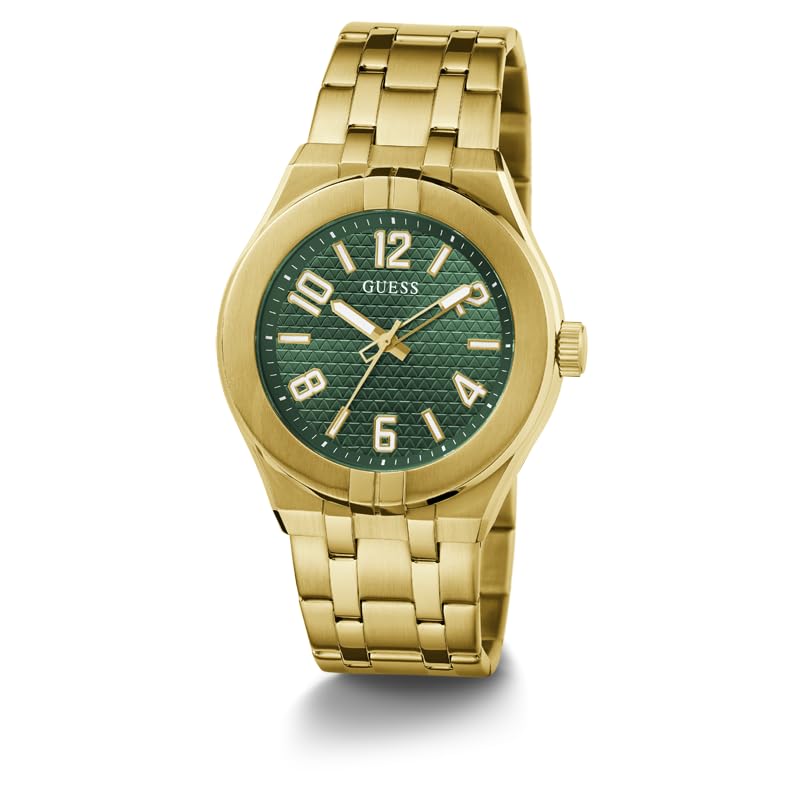 GUESS Stainless Steel Men Green Analog Round Dial Watch- Gw0661G2, Gold Band - Image 5