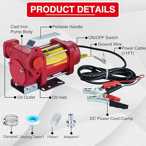 Image of Trupow 12V DC 10GPM Self-priming Gasoline Diesel Oil Fuel Transfer Pump Kit with Discharge Hose & Nozzle
