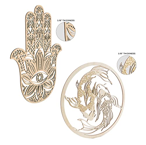 " Fourth Level MFG 16" 2-Piece Set F (Hamsa and Yinyang), Sacred Geometry Wood Wall Art, Zen Home Decoration for Yoga and Meditation, Good Chakra Spiritual Energy Altar Decor, Zen Hand, Yin Yang Koi - Image 3