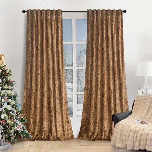 gisewood Lux Caramel Crushed Velvet Curtains 2 Panel Set -