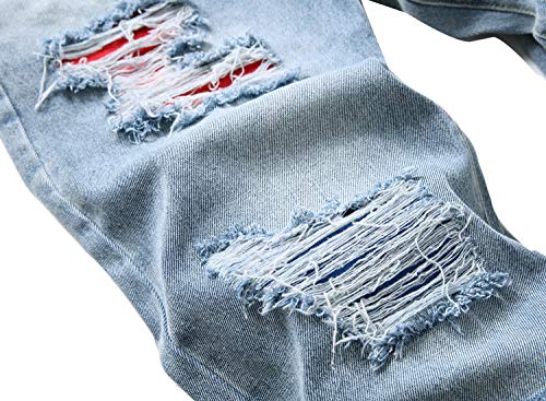 Men Ripped Jeans, Slim Fit Straight Leg, Denim Pants with Holes3
