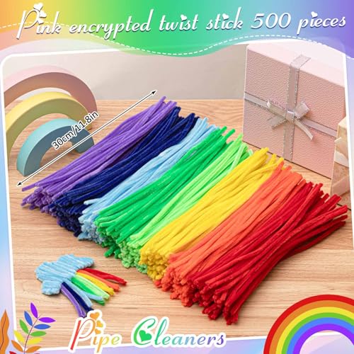 Image of Peryiter 500 Pcs Pipe Cleaners for DIY Flower Bouquets, Chenille Stems for Graduation Bouquet Crafts, Fuzzy Sticks for Handmade Flowers, DIY Gift, Art Projects(Rainbow Color,12 Inch)