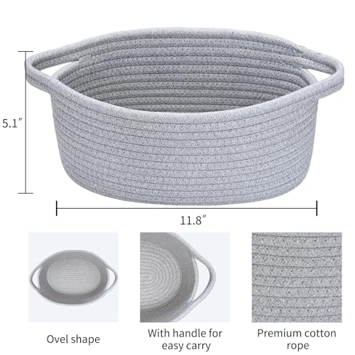 Image of ABenkle Small Basket with Handles, Boho Decorative Rope Woven Dog Cat Toy Storage Bin Shelf Storage Organizer, Easter Christmas Gift Basket, 12 inchx8 inchx5 inch
