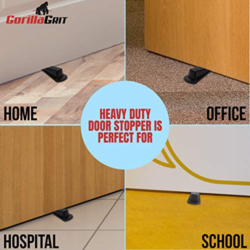 Rubber Door Stoppers - Door Stop Wedge, Large Heavy Duty Flexible Door Holder - Black 4 Pack - Non Marking Anti Slip Jammer #TOP5