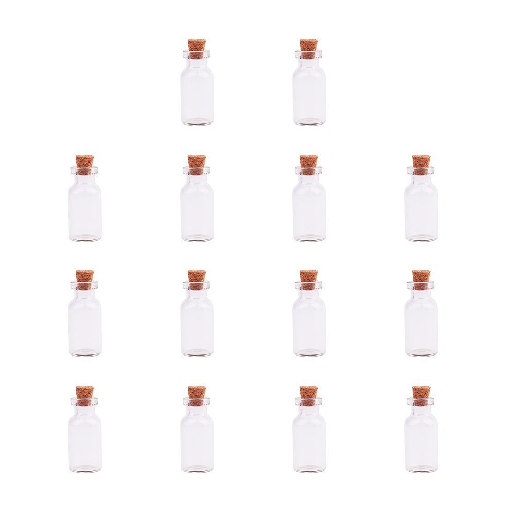 PH PandaHall 14 Pack Small Glass Bottles Jars Tiny Clear Vials Storage Container with Cork Stoppers and Screw Eye Pin for Decoration, Arts & Crafts, Projects, Party Favors