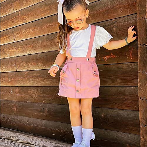 CIYCUIT 3Pcs Toddler Baby Girl Easter Outfit - Ruffle Romper, Suspender Skirt, and Headband Set for Spring and Summer2