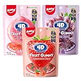 AMOS 4D Gummy Sweets, Fruit Burst Easter Sweet Candy Gift 3 Flavors (Strawberry & Peach & Grape), Center Fill Gums Candy, Chews Sweet Party 65G/Bag- 3Bags (3Bags-Mix Fruits-Strawberry & Peach & Grape)