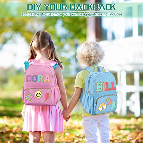 Cunno 4 Pcs Nylon Backpack Kids Bulk Toddler School Bookbag for Girl Boy Plain Waterproof Preppy Backpack Travel for Student(Blue,Pink,Green,Purple)3