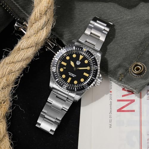 Image of watchdives WD5513 Vintage Sub Dive Watch, PT5000 Automatic Watches 38mm Sapphire Crystal Wristwatch 200m Waterproof Watch