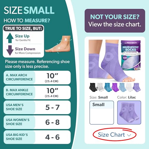Image of BraceAbility Neuropathy Socks (Pair) - Peripheral Neuritis Compression Diabetic Toeless Foot Sleeves for Nerve Damage Pain in Feet, Ankle Gout, Plantar Fasciitis Relief Brace for Men and Women (Lilac - Standard - 1 Pair, Small)