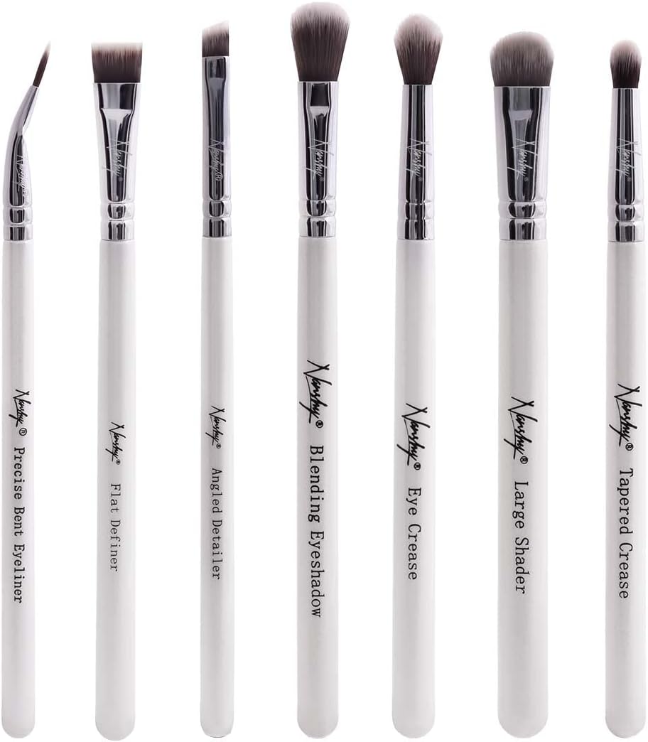 Nanshy7-Piece Eyeshadow Brush Set - Professional Makeup Brush Set for Eyes, Brows & Lips - Eye Shadow Brushes Set for Powder & Cream Eye Makeup Blending & Application - Vegan & Cruelty-Free - White