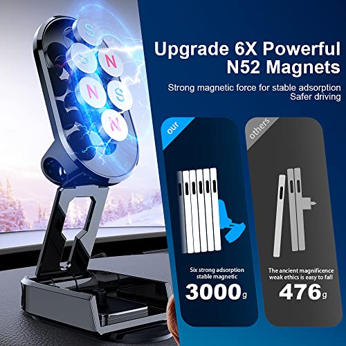 【 2-Pack】2023 New Alloy Folding Magnetic Car Phone Holder, Magnetic 360° Rotation Car Phone Holder, Universal Dashboard Car Phone Mount, Folding Magnetic Phone Holder For Car (Black+Silver) #TOP1