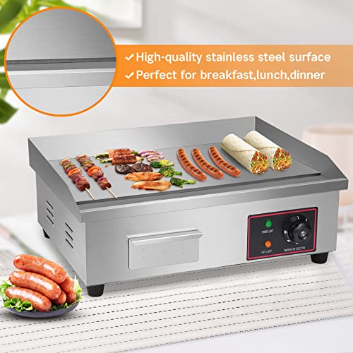 Pnkkodw 1058-3000W Commercial Griddle,22 Inchx14 Inch Electric Griddles Grill,Commercial Flat Top Griddle Countertop Griddle Hot Plate Kitchen Stainless Steel Restaurant Grill thumb #3