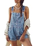 Doubauen Womens Overalls Shorts Denim Bib Straps Shorts Casual Solid Color Rompers Jumpsuits With Pockets Pants