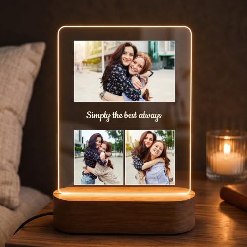 Image of Giftplease Personalised Rakhi Gift for Sister - Custom Acrylic Photo Collage Frame with Wooden Base, Meaningful Raksha Bandhan Keepsake from Brother, Personalized Memory Display for Siblings, Decor