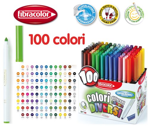 Fasracolor Fasermaler 100 Farben – Packung mit 100 Filzstiften mit konischer Spitze in 100 verschiedenen Farben, superwaschbar