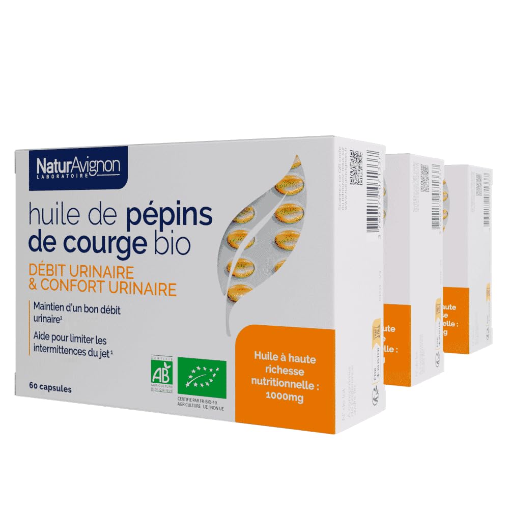 NaturAvignon Huile de Pépins de Courge BIO (graines de courge) | Confort urinaire, Prostate, Fuite urinaire homme | 1000mg huile de pepin de courge (graine de courge bio pumpkin seed oil) 180capsules