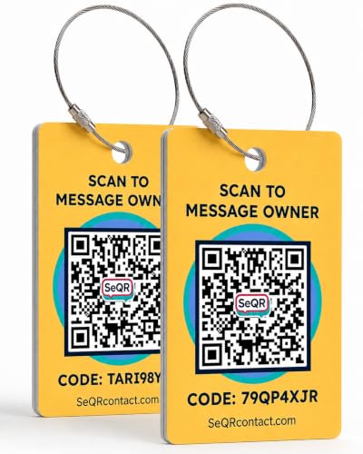 Image of Smart Luggage Tags | Privacy QR Code Luggage Tag, Yellow, 2-Pack | Keeps Personal Info Private | Customizable Suitcase Tags for Women & Men | Use with GPS Bag Locator Tracking, Android /iOS