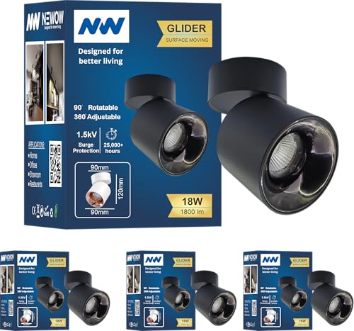 Image of NW 18W Glider SF Moveable Black with Gun Black Aluminium 360 Degree Adjustable Cylindrical Shape LED Surface Light | COB Light | Wall Light | Down Light | Spot Light | Light Color- White (Pack of 4)