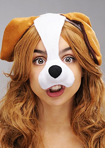 Struts Brown and White Dog Mask Headpiece On Headband with Ears and Nose
