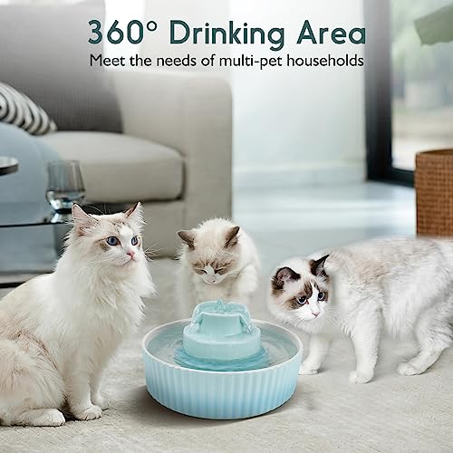Image of Lawfery Ceramic Cat Water Fountain, 2.1L /71oz Cat Fountain with 3 Carbon Filters and 2 Quiet Pumps, Cupcake Pet Water Dispenser for Cats and Dogs (Light Blue)