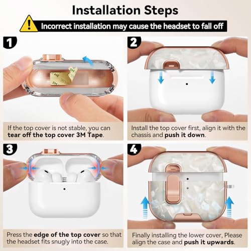 Image of for AirPods Pro 3 Case 2025 with Safety Lock-Beige Luxury Pearl | As Phone Stand, for Women Girly, with Keychain & Cleaner Kit,Two-Piece Design,Support Wireless Charging,Clear TPU+PC Material