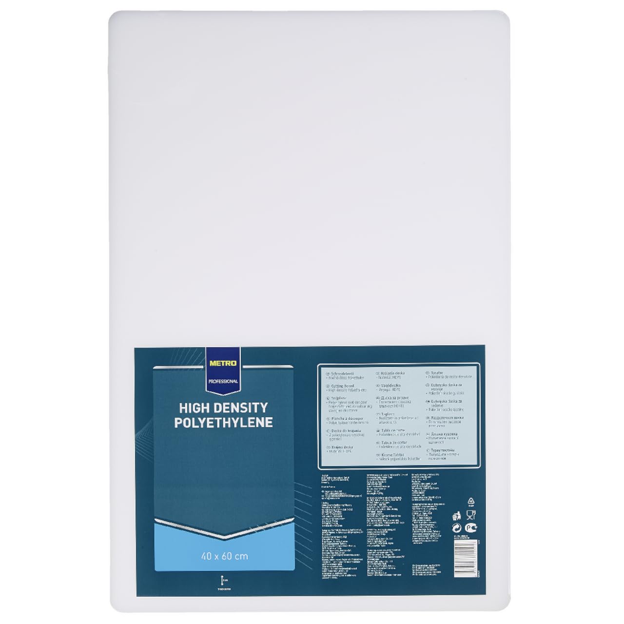 METRO Professional Tabla de cortar blanca de polietileno de alta densidad (HDPE), 60 x 40 cm, higiénica y duradera, para cocina profesional