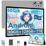 Dghrti Tablet Android 15, Schermo IPS HD 10 Pollici, 30 GB RAM e 128 GB + Estensione 1TB TF, Octo-Core e 8000mAh, WiFi 6, Widevine L1-5+8 MP, Telaio in Metallo, Tablet touch con Custodia- Grigio