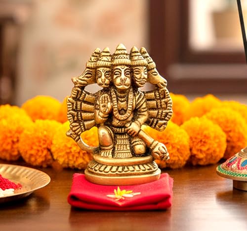 eSplanade Brass Panchmukhi Hanuman Anjaneya Pavan Putra Bajrangbali Idol Murti Moorti Statue (2.5 Inch)