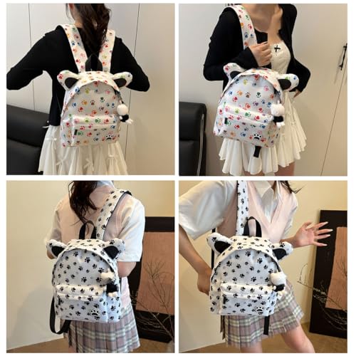 Women's Cute Cat Ears Backpack with Cartoon Charm and Case Large Capacity Leopard Print Funny Footprint for Travel (Brown(Leopard Print）)3