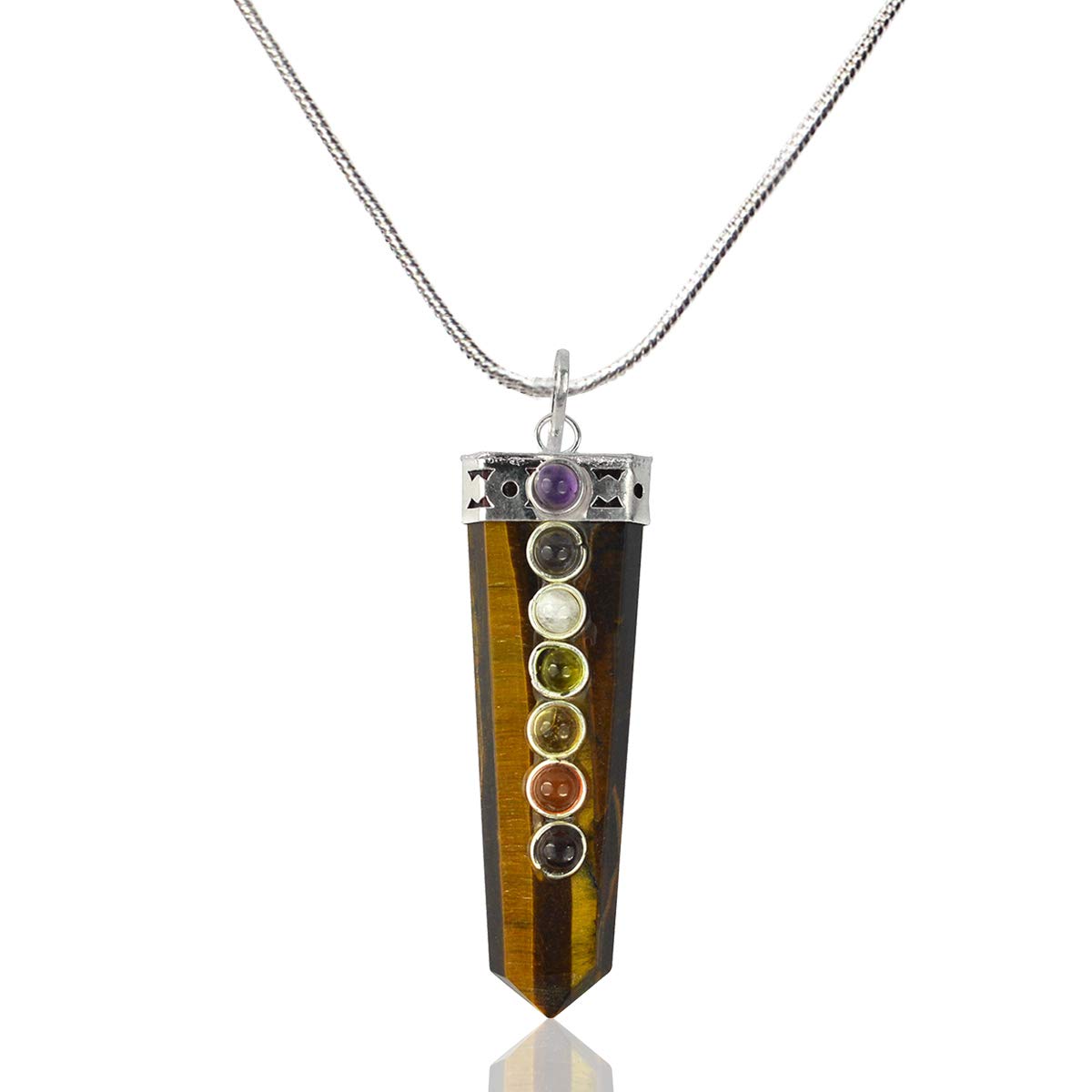 reiki crystal products Tiger Eye Pendant Chakra Bead Crystal Stone Pendant with Metal Chain for Reiki Healing and Crystal Healing Stone Pendant Size 45-50 mm (Color : Multi)-picture-52