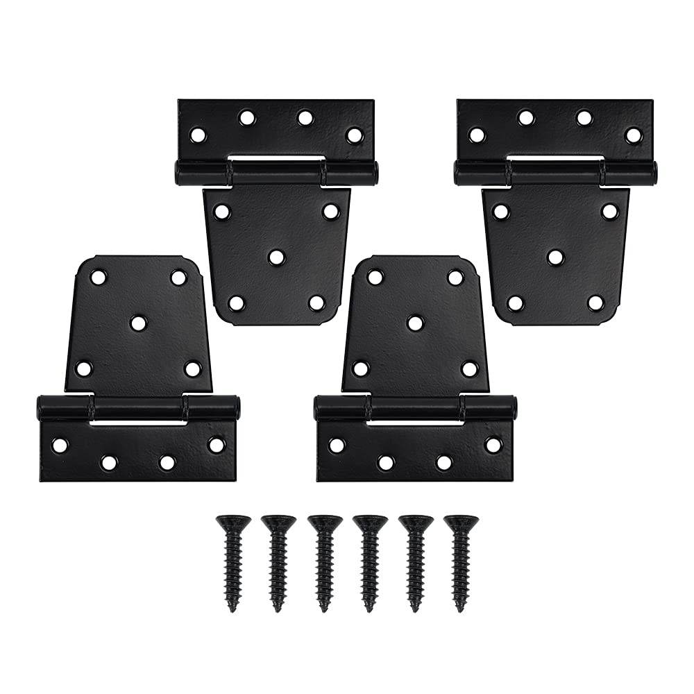HOME MASTER HARDWARE3-1/2 inch Heavy Duty T Hinge Gate Hinges Steel Black Finish with Screws 6-Pack (Black)
