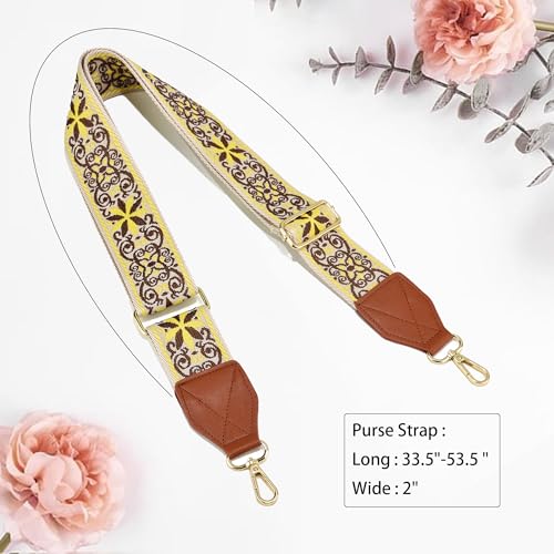 Image of LEMEDE Purse Strap,2 inch Leather End Shoulder Strap Adjustable Replacement,Retro Jacquard Multi-pattern Crossbody Bag Straps