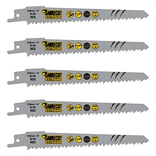 SabreCut - SCRS644D_5 - Lot de 5 lames de scie sabre 150 mm 6 TPI S644D pour coupe du bois très rapide Pour Bosch Dewalt Makita et beaucoup d'autres