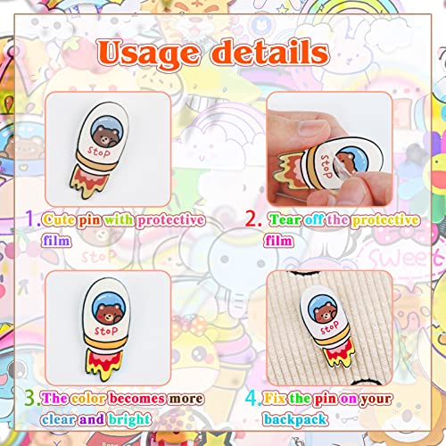 52pcs Cute Pins for Backpacks Kawaii Acrylic Aesthetic Brooch Bear Unicorn Cartoon Backpack Accessories Funny Decorative Pins for Women Teen Girl Clothing Crafts - Image 4