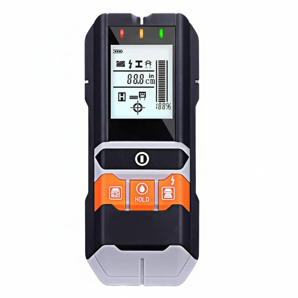 Stud Finder, 5 in 1 Wall Scanner, Digital Detector for Wood, Metal and Wire, Moisture Meter for Wood and Building Materials,Automatic Calibration and Audio Alarm, Moisture Tester 2-in-1