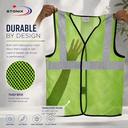 Image of STONIX Safety JacketFor Men Women With High Visibility Reflective Strips Industrial Construction Work breathable (PACK OF 5,10, ORANGE, GREEN) net Febric Material