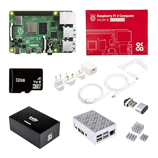 OKdo Raspberry Pi 4 4GB Starter Kit - RPI 4 Modello B 4GB con Micro SD da 32GB, Cavo USB C, Alimentatore, 2 Cavi HDMI, 3 Heat Sinks e Case con Ventola