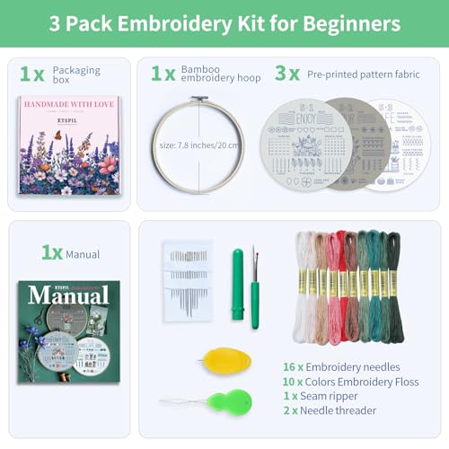 ETSPIL 3-Pack Embroidery Kit for Beginners