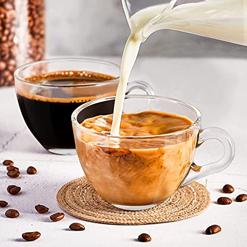 Image of VILON Italian Premium Glass Tea Cup Set | Coffee Mugs with Handle Transparent Drinking Cup for Milk, Cappuccino, Hot Chocolate & Cold Beverages | 210ml | Set of 6 (Round Tea Cup 6)